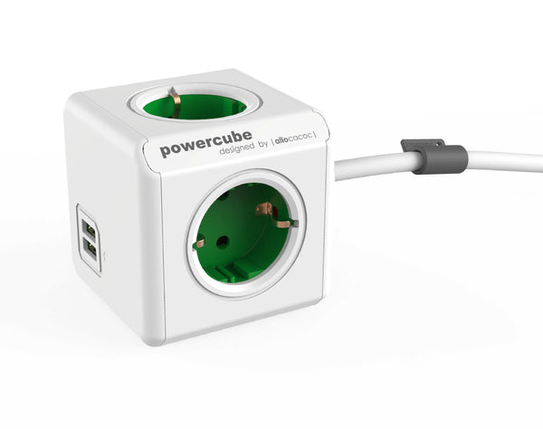 PowerCube Extended Duo USB 1,5m, 4-fach Steckdose mit 2 x USB (Grau, Blau, Rot, Grün)
