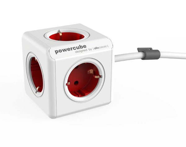 PowerCube Extended 3m<br/>5-fach Steckdose und Verteiler (Rot)<br/>im eleganten Design