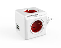 Mit Überspannungsschutz:<br/>PowerCube Original Duo USB OCP<br/>Reiseadapter & 4-fach Steckdose mit 2 x USB (Grau oder Rot)